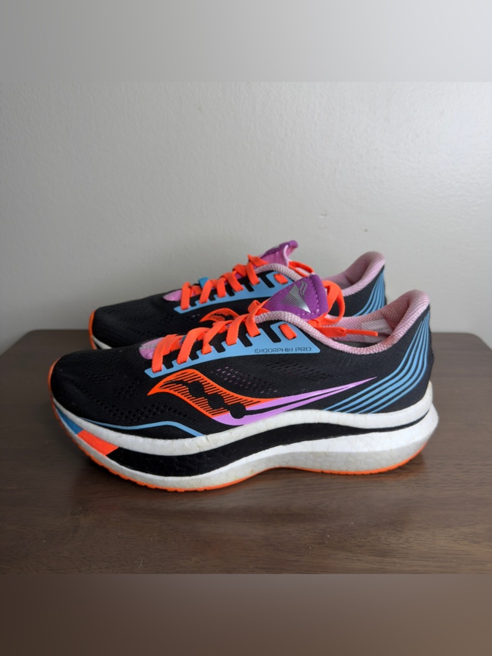 Saucony Black with Orange, Blue & Pink Athletic Running Shoes